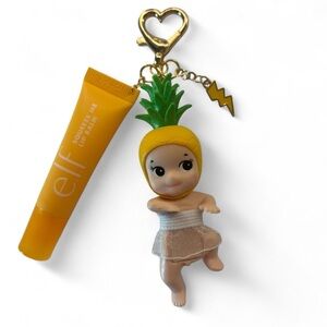 Sonny Angel Pineapple Hipper Keychain with Elf Squeeze Tube Mango Flavored Gloss